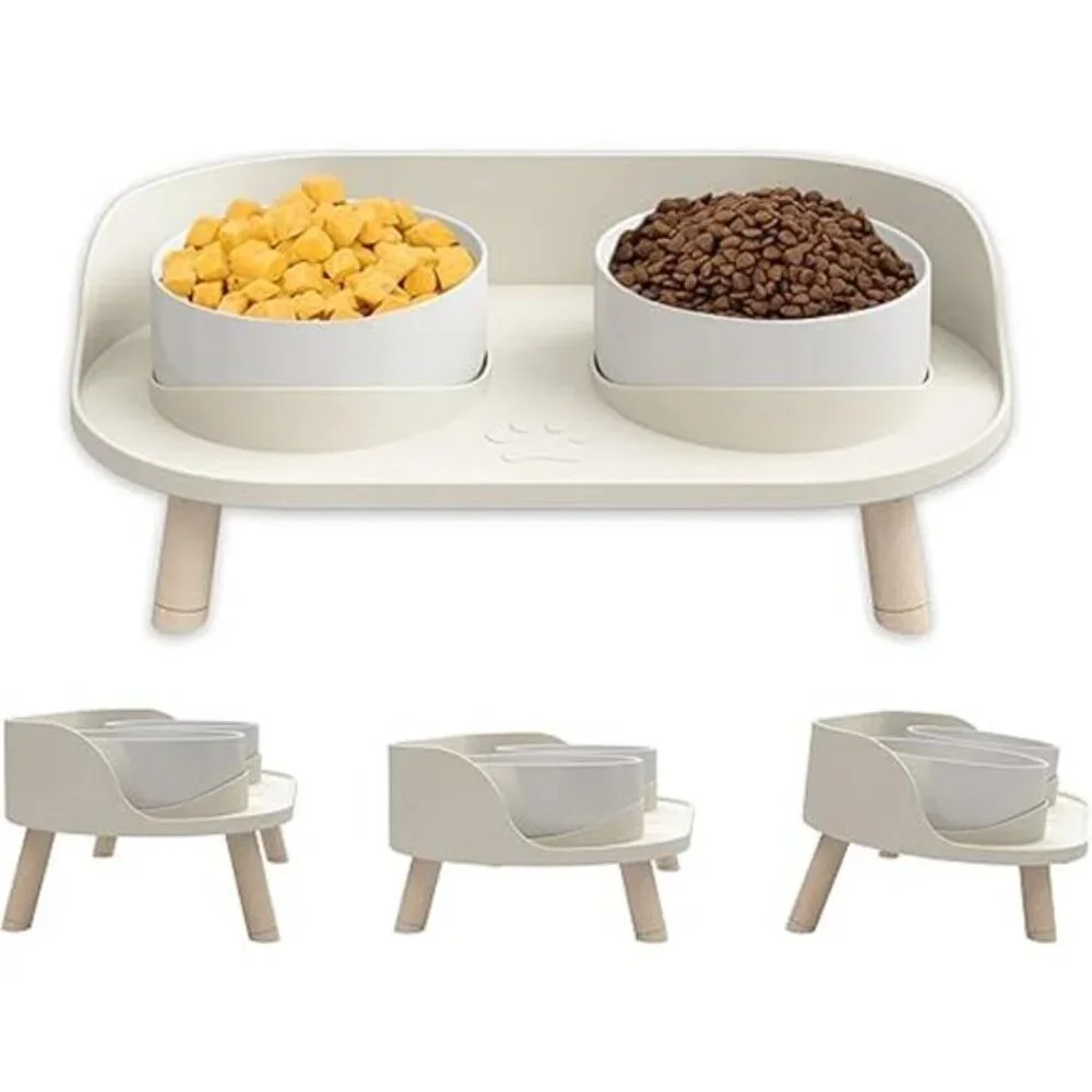 Cat Food Bowls, Elevated Ceramics Dog Cat Bowls Stand with No-Spill Design